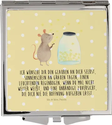Produktbild von Mr. & Mrs. Panda Schminkspiegel Maus Sterne - Gelb Pastell - Geschenk, Lustige Sprüche, Handspiegel, Schwangerschaft, Kosmetikspiegel, Kleiner Spiegel, Taschenspiegel