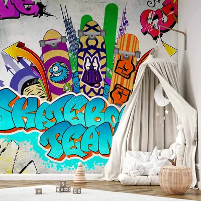 Produktbild von Vlies Fototapete - Skateboard team 450x315 cm Streetart 10110905-46