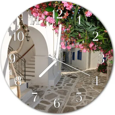 Produktbild von Glasuhr Wanduhr Küchenuhr Echt-Glas 30fi cm Gasse Blumen mehrfarbig