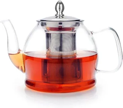 Imagen del producto de Tetera de vidrio de 1 litro, con infusor de acero inoxidable removible. Tetera de vidrio con infusor de acero inoxidable removible. Tetera de vidrio resistente al calor
