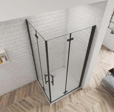 Produktbild von B.110x110cm H.195cm Schwarz Falttür eckdusche Duschkabinen 6mm NANO ESGglas Pendeltür Duschabtrennung Eckeinstieg Dusche