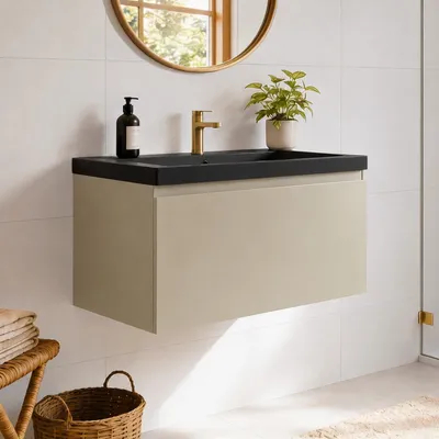 Zdjęcie produktu dla LOMAZOO MODENA 80 cm, greige, czarna umywalka