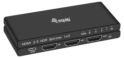 Produktbild von Equip Ultra-Slim 2-Port HDMI 2.0 Splitter, HDMI, 2x HDMI, 3840 x 2160 Pixel, Schwarz, Aluminium, 4K Ultra HD