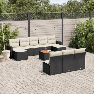 Produktbild von Design 11-tlg. Garten-Sofagarnitur mit Kissen Schwarz Poly Rattan, Gartensofas 2024 Neu
