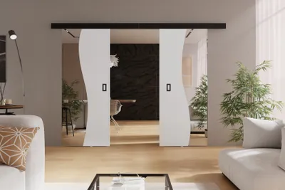 Obrázok produktu pre Posuvné dvere so zrkadlom 190 cm Kaja Duo - dizajnové posuvné dvere, obývacia izba, izbové dvere, systém posuvných dverí (biela)