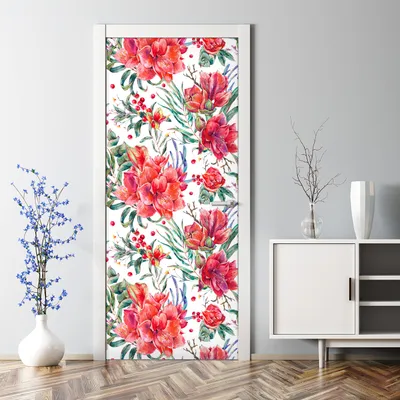Produktbild von Dekorative Türposter Klebefolie selbstklebend Wandaufkleber Blumen Tropisch bunt 85 x 200 cm