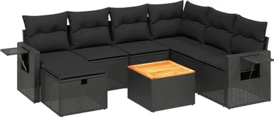 Produktbild von vidaXL 8-tlg. Garten-Sofagarnitur mit Kissen Schwarz Poly Rattan