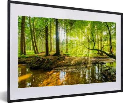 Produktbild von MuchoWow® Gerahmtes Poster Wald - Landschaft - Wasser - Bäume - Sonne - Grün - Natur 60x40 cm - Poster mit Schwarzem Bilderrahmen Wandposter Rahmen Foto Bilder - Schlafzimmer - Plakat in Rahmen - Drucken