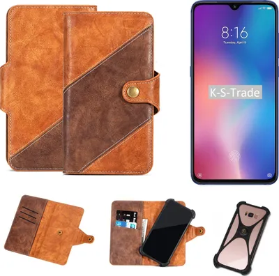 Produktbild von K-S-Trade Handyhülle Schutzhülle Bookstyle Case Wallet-Case kompatibel mit Xiaomi Mi 9 Cover Klapphülle Kantenschutz Smartphone dunkelbraun braun