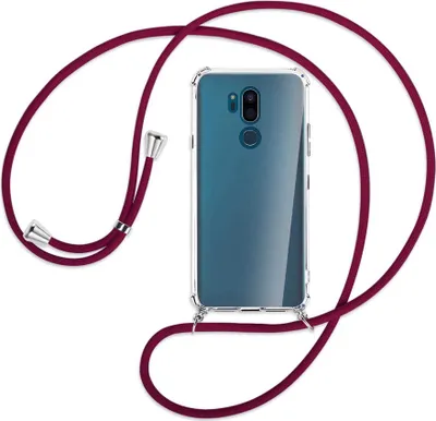 Produktbild von Handykette Backcover-Schutzhülle mit Band (Metall silberfarben) für LG G7 ThinQ, LG G7+ (G710EM) - dunkelrot
