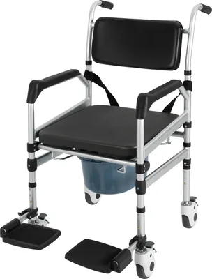 Produktbild von Rollbarer Duschstuhl - Toilettenstuhl (Commode) - Faltbar - Transportstuhl - Mit Rollen - Für Senioren, Behinderte und Verletzte
