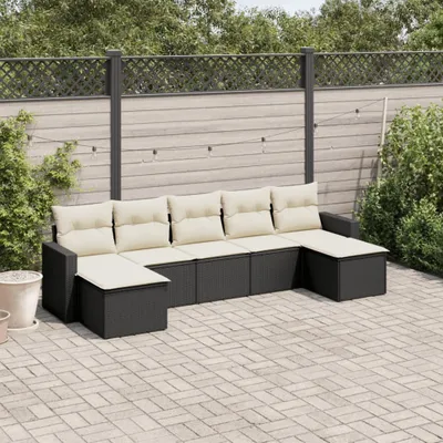 Produktbild von Design 7-tlg. Garten-Sofagarnitur mit Kissen Schwarz Poly Rattan, Gartensofas 2024 Neu