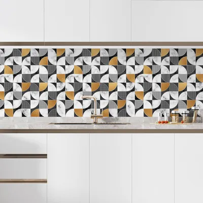 Image de Crédence adhésive sticker pour cuisine - Lumaléa - Motif géométrique - Adhésif + Protection MATE - 60x60 cm