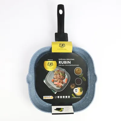 Zdjęcie produktu dla Granitowa patelnia grillowa 28 cm, indukcyjna i gazowa – powłoka nieprzywierająca, kwadratowa, odlewana z aluminium, seria Rubin