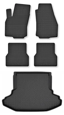 Image de Tapis en caoutchouc + bac de coffre pour Subaru Legacy V 2009- (berline) – 5 pièces, noirs, semi-universel, adapté