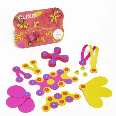 Immagine prodotto di CLIXO Crew Pack - Pink/Yellow - GIPSY TOYS - Magnetic Construction Set. Flexible. Durable and Imaginative - 30 pieces - Ages 4 and up