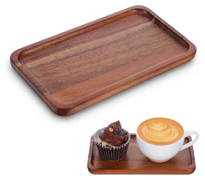 Image de Plateau en bois - Rectangulaire - Plateau de service et plateau décoratif - 18,3 x 10,4 cm