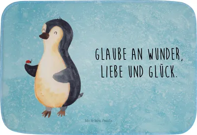 Produktbild von Mr. & Mrs. Panda Badezimmerteppich Pinguin Marienkäfer - Eisblau - Geschenk, Aufmerksam, Badezimmer Matte, Liebe, Wunder, Glück, Badvorleger, Badteppich, Kleine