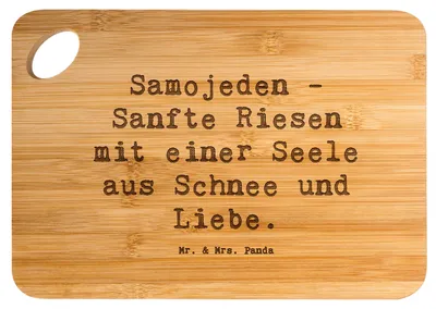 Produktbild von Mr. & Mrs. Panda Schneidebrett Spruch Samojede Liebe - Transparent - Geschenk, sanftmütig, Hundeliebhaber, inspirierende Sprüche, schneidbrett, Hundenatur, Hunderassen