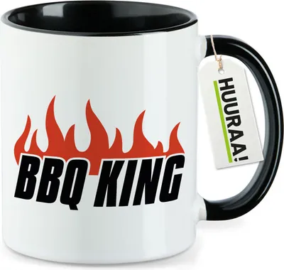 Produktbild von Huuraa Kaffeetasse BBQ King Flammen 330ml Schwarz Keramik Kaffeebecher Geschenkidee