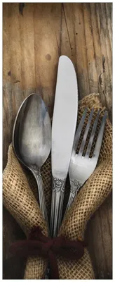 Produktbild von Wallario Premium Glasbild, freischwebende Optik, kräftige Farben, Größe 80 x 32 cm Motiv Besteck Set
