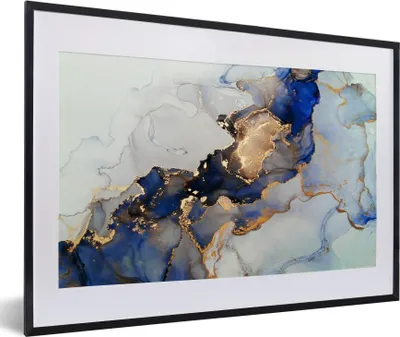 Produktbild von MuchoWow® Gerahmtes Poster Marmor - Blau - Gold 60x40 cm - Poster mit Schwarzem Bilderrahmen Wandposter Rahmen Foto Bilder - Schlafzimmer - Plakat in Rahmen - Drucken