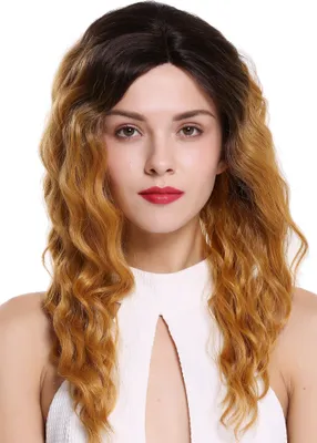 Produktbild von WIG ME UP Perücke Lace Teil-Mono Mittelscheitel Lang Wellig Ombre Braun Blond RGF-6272-MF-T4/GOLD