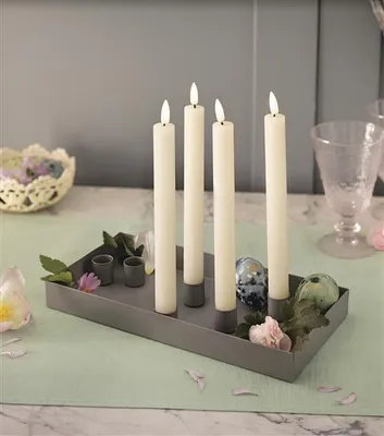 Produktbild von Kerzentablett "Grey" aus Metall + 6 magnetische Kerzenhalter für Stabkerzen & Tafelkerzen, Kerzenboard, Lichterboard
