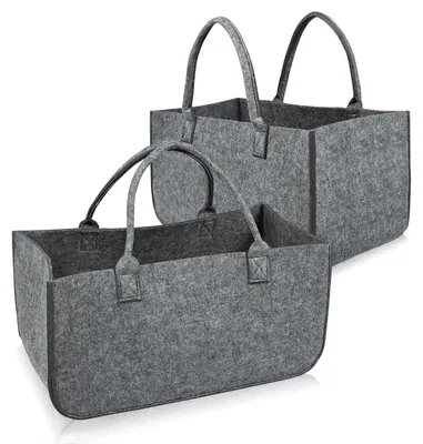 Obrázok produktu pre UISEBRT 4 kusy skladacích vreciek z filcu na drevo, hrúbka 5 mm, maximálna nosnosť 30 kg, ergonomické rukoväte, kôš na drevo na prepravu a skladovanie, svetlosivá farba