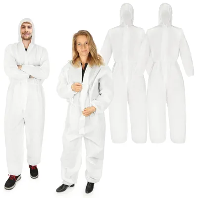 Produktbild von com-four® 4x Schutz-Anzug mit Kapuze und Reißverschluss - einlagiger Maler-Overall One-Size - Körpergröße von 160 bis 200 cm - Schutzkleidung zum Malern und Renovieren