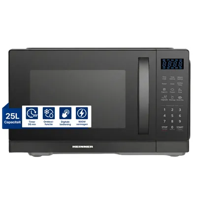 Productafbeelding van Heinner HMW-MD25DBK, Werkblad, losstaande magnetron, 25 liter, 900 watt, ingebouwd display, LED