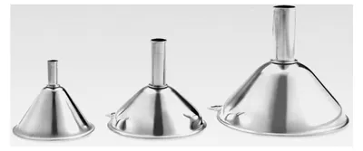 Produktbild von Edelstahltrichter Set, 3 Stück, für flüssige und trockene Zutaten, 4,5/5,7/7,5 cm