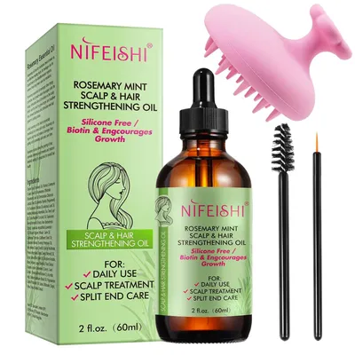 Produktbild von Nifeishi Rosmarinöl Haare und Silikon Kopfhaut Massagebürste, Rosemary Oil for Hair, Stärkendes Öl für Gesundes Haarwachstum