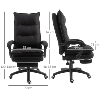 Image de Vinsetto Fauteuil de bureau massant fauteuil bureau ergonomique hauteur réglable dossier inclinable repose-pied intégré toile de lin noir