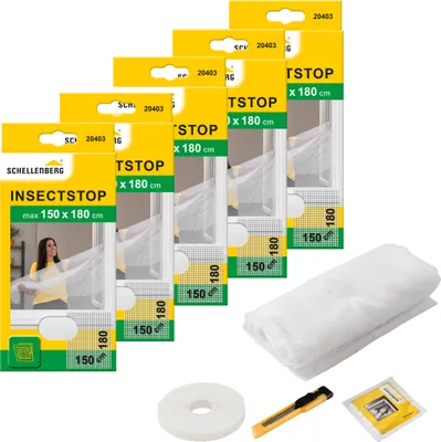 Produktbild von Schellenberg 5er Pack 20403 Fliegengitter für Fenster, Insektenschutz ohne Bohren, zuverlässiger Schutz gegen Mücken, Fliegen, Insekten & Ungeziefer, inkl. Befestigungsband, 150 x 180 cm, weiß