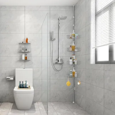 Image de Étagère de douche télescopique réglable en hauteur, avec 4 paniers