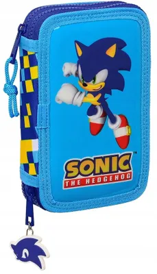 Produktbild von Safta Doppel-Federmäppchen Sonic the Hedgehog mit Inhalt blau