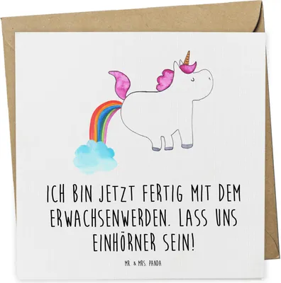 Produktbild von Mr. & Mrs. Panda Grußkarte Einhorn Pupsen - Weiß - Geschenk, Unicorn, Klappkarte, Lustig, Spaß, Glitzer, Glückwunschkarte, anlasskarte, doppelkarte, faltkarte, Regenbogen