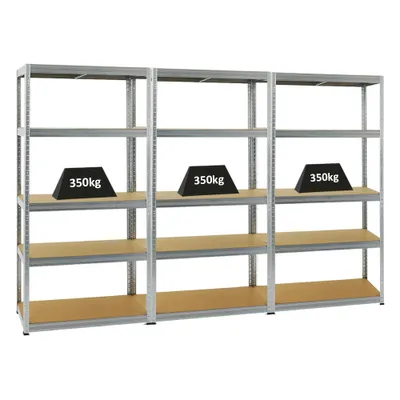 Immagine prodotto di Mega Deal | 3x Scaffalatura pesante Slim Elephant M | HxLxP 180x90x60 cm | 5 livelli | Carico scaffale 350 kg | Zincato