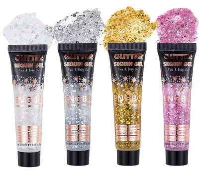 Glittergel-Set, 4 Stück, Gold, für Gesicht, Haare & Nägel