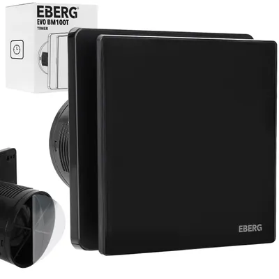 Zdjęcie produktu dla EBERG EVO BM 100 T Wentylator Łazienkowy 100 mm Timer Klapa Zwrotna Czarny Mat