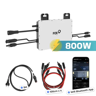 Produktbild von Fox ESS M1-800-E Mikro-Wechselrichter 800 W, 2× MPPT, WLAN, IP67, Plug-&-Play, inkl. 5 m Kabel + 4× 1 m PV-Verlängerung