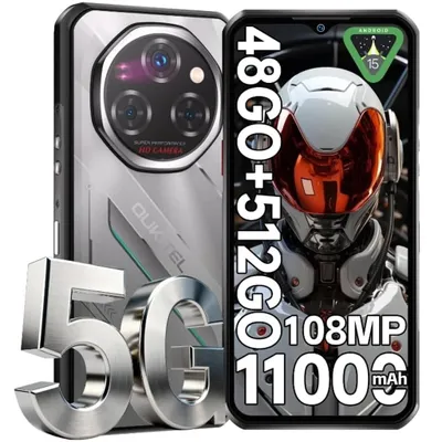 Image de OUKITEL WP62 5G Smartphone Incassable 48Go RAM + 512Go ROM 11000mAh/33W 120Hz 108MP+32MP 6.6" Telephone Portable Incassable Android 15 - Argent