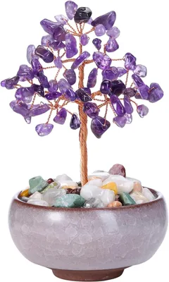 Produktbild von Chakra-Feng-Shui-Baum mit Heil- und Edelsteinen, Geldbaum und Lebensbaum als Kristallbaum-Dekoration mit Amethyst