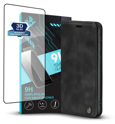 Produktbild von Handy Hülle für Samsung Galaxy S20 mit 9H Displayglas Klapphülle Bookcase Flip Cover Handy Tasche Etui Farbe: Schwarz