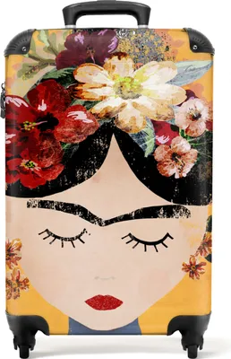 Produktbild von NoBoringSuitcases.com® Koffer Handgepäck Trolley Rollkoffer Kleine Reisekoffer mit 4 Rollen - Frau - Blumen - Gelb - Kunst - Cabin Size < 55x40x23 cm & 55x40x20 cm - Fotokoffer - Kabinenkoffer - BoardgepäckHandgepäck Koffer 55x35x20 cm, 36L,