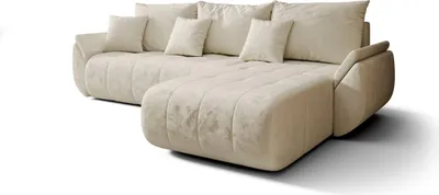 A beige sectional sofa with multiple throw pillows, shown from a slightly elevated angle against a white background.
