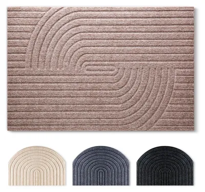 Productafbeelding van Binnen- en buitenmat, 50x80 cm, beige/bruin, met een draadpatroon, antislip, absorberend