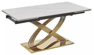 Produktbild von FURNLUX Esstisch Rhes Weiss Und Gold 160 Cm / Hauptfarbe: Weiß / Abmessungen: 160 x 75 x 90 cm