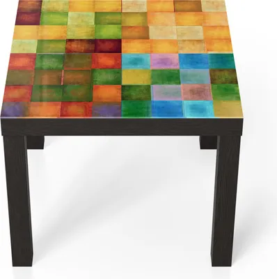 Produktbild von DEQORI Couchtisch 55x55 cm Schwarz 'Bunte Farbquadrate' Glas Beistelltisch